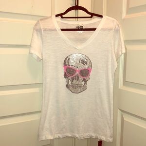 Kings of Cole white v-neck bedazzled skull print T